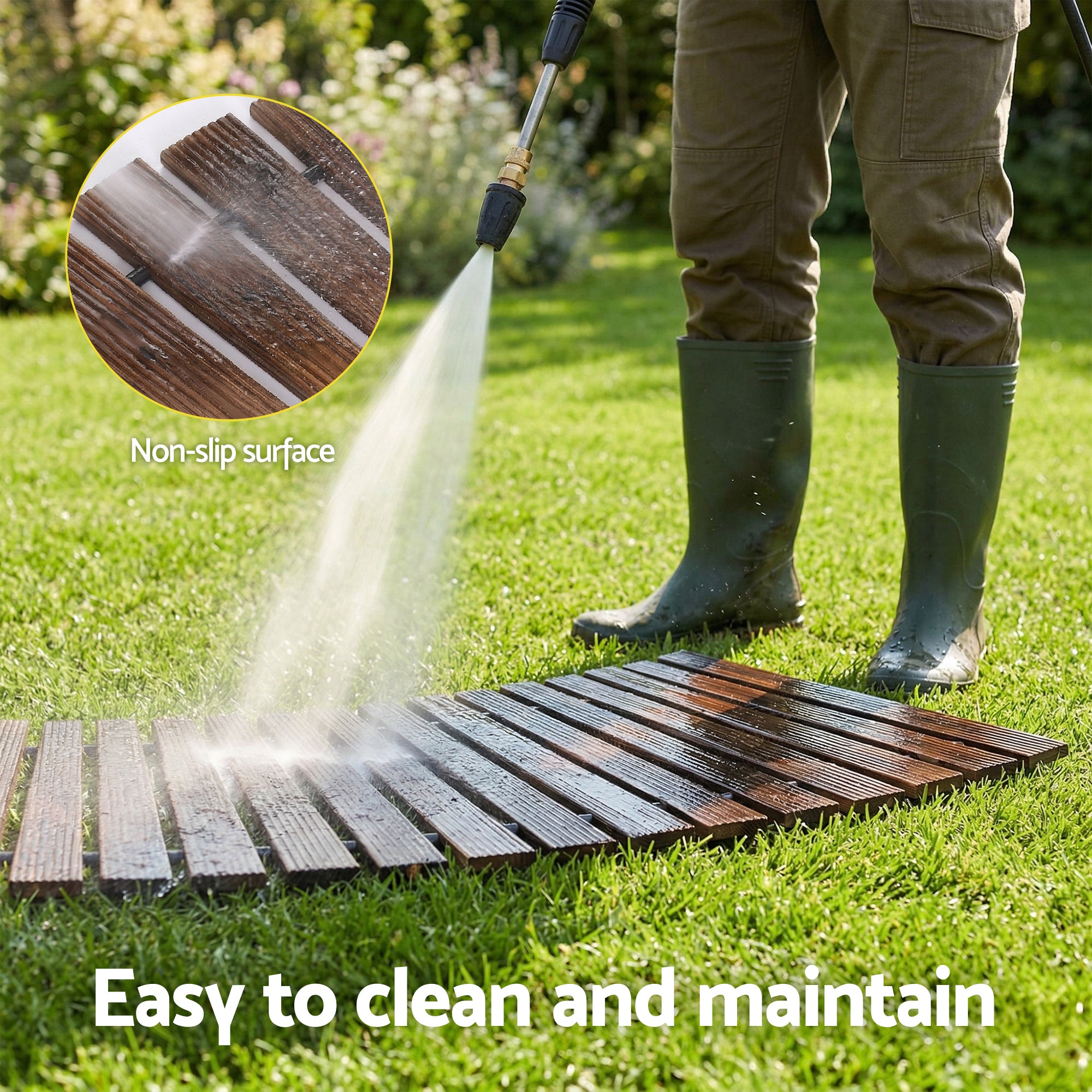 Gardeon 8FT Wooden Garden Pathway Roll-Out Curved Walkway Outdoor Backyard Charcoal Brown GD-PW-C-8FT-CC