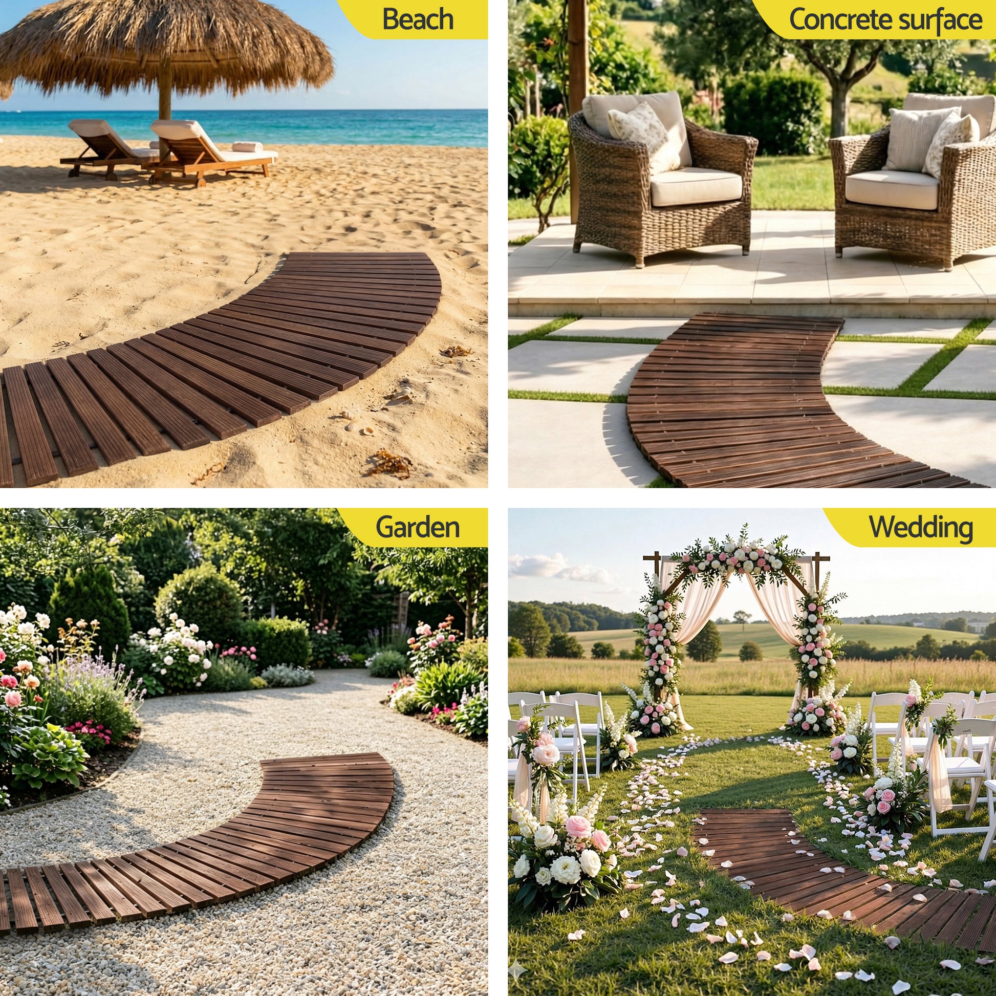 Gardeon 8FT Wooden Garden Pathway Roll-Out Curved Walkway Outdoor Backyard Charcoal Brown GD-PW-C-8FT-CC