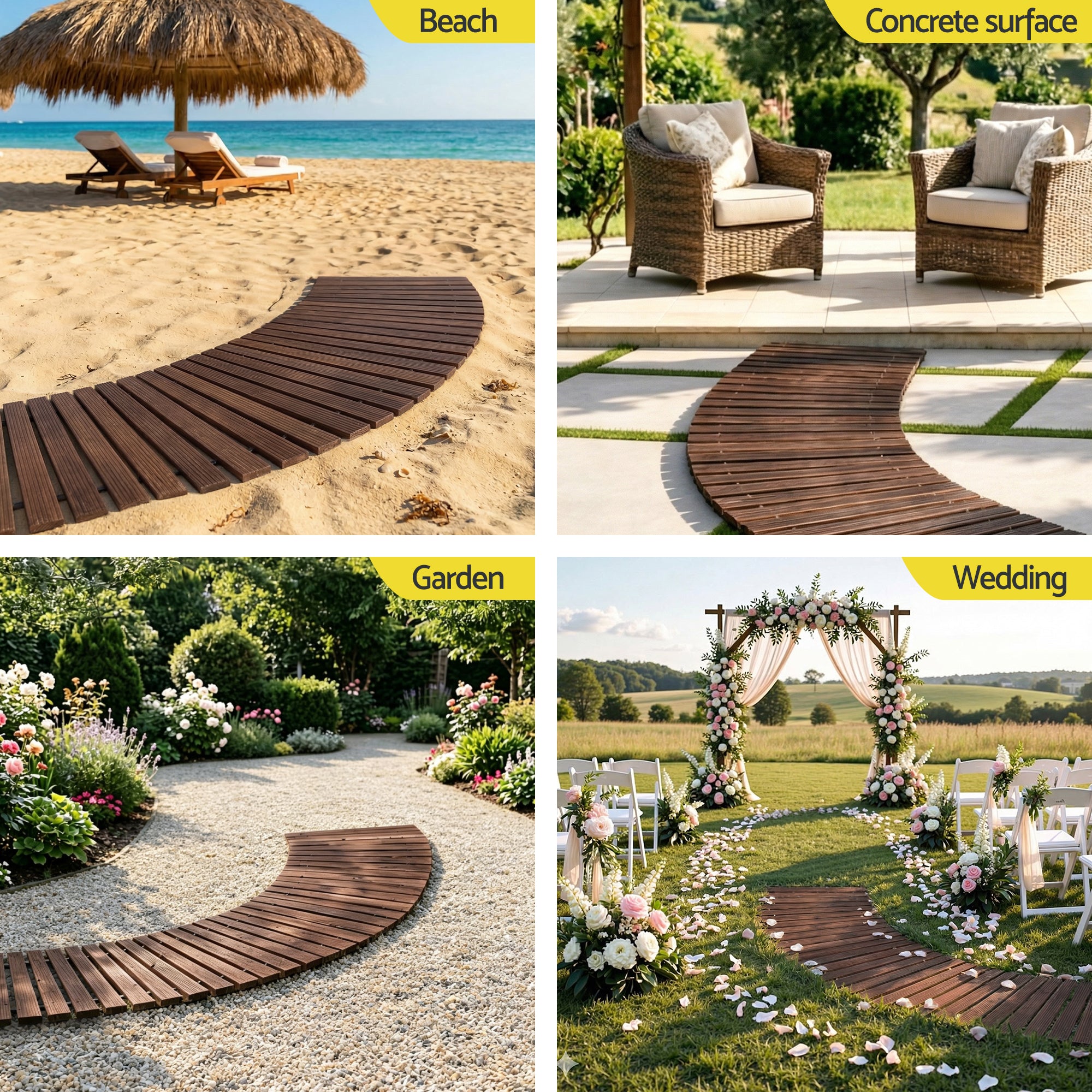 Gardeon 8FT Wooden Garden Pathway Roll-Out Curved Walkway Outdoor Backyard Charcoal Brown GD-PW-C-8FT-CC