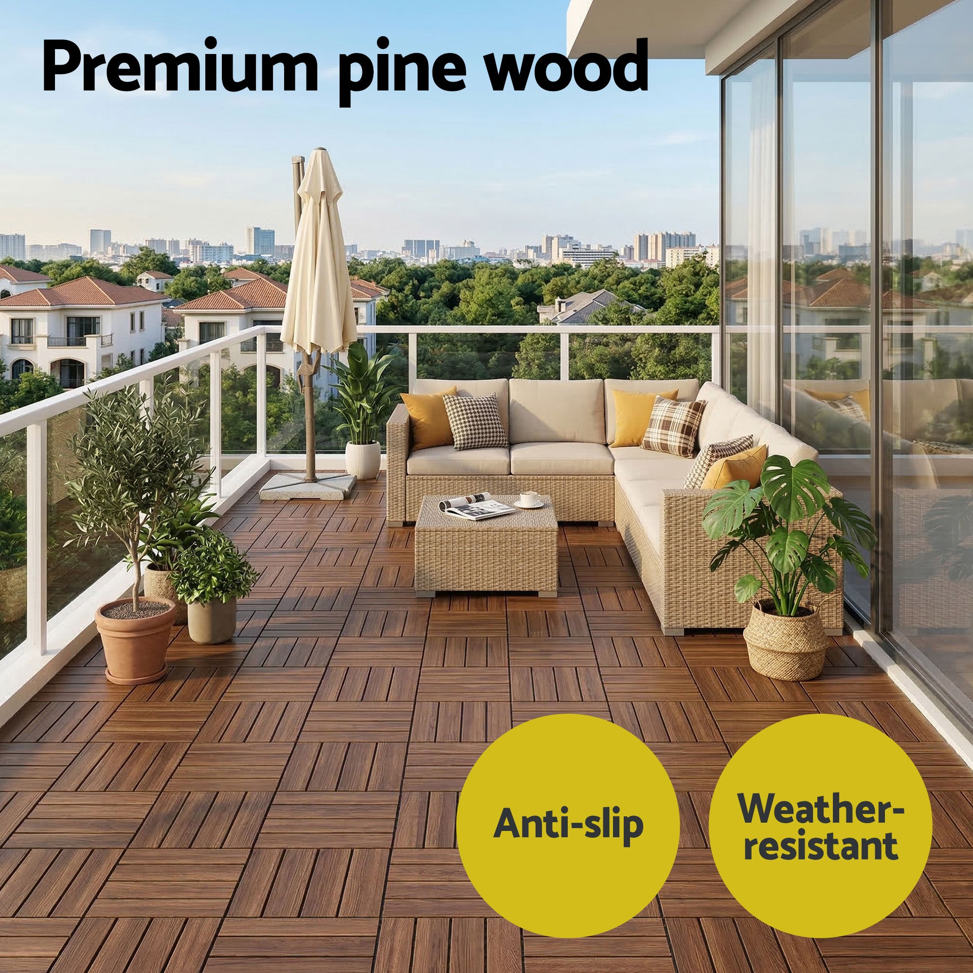 Gardeon 10PCS Wood Deck Tiles 30x30cm Interlocking Floor Tiles for Patio Balcony Garden GD-WT-10PCS-BR