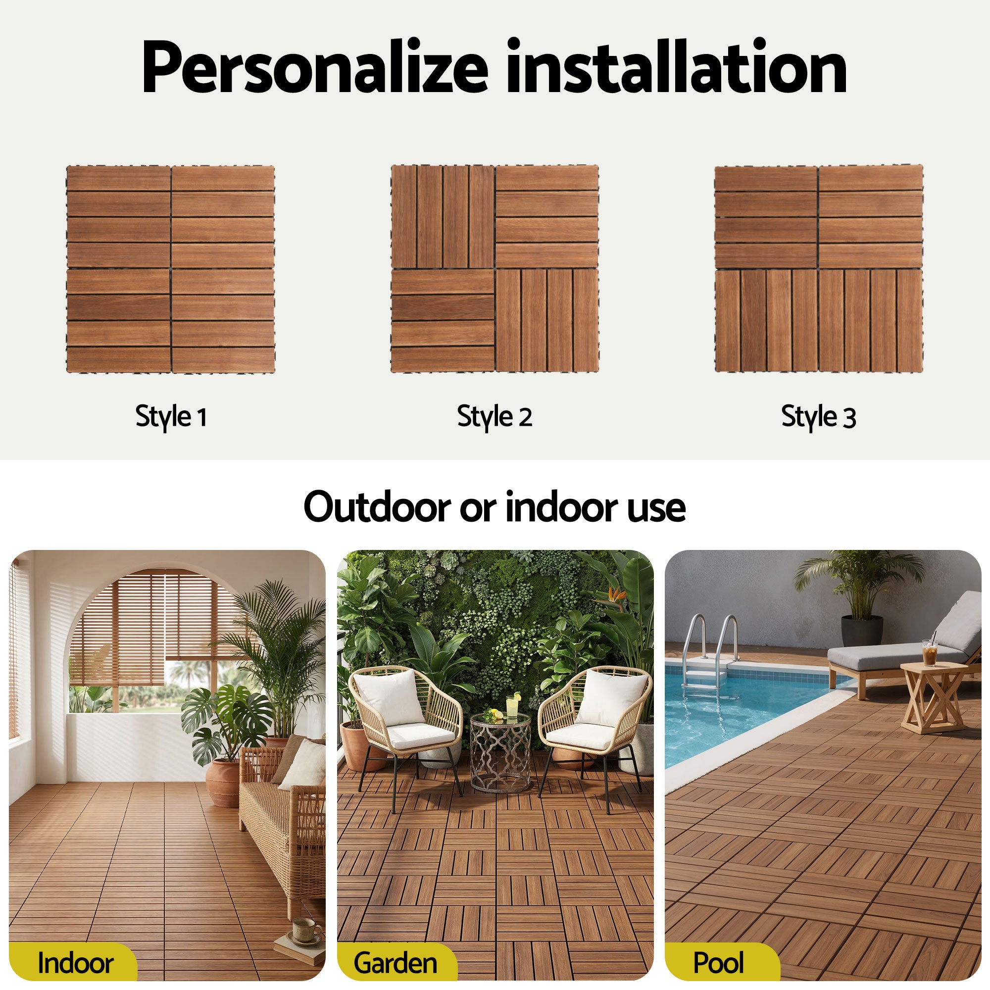 Gardeon 10PCS Wood Deck Tiles 30x30cm Interlocking Floor Tiles for Patio Balcony Garden GD-WT-10PCS-BR