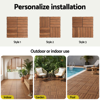 Gardeon 10PCS Wood Deck Tiles 30x30cm Interlocking Floor Tiles for Patio Balcony Garden GD-WT-10PCS-BR