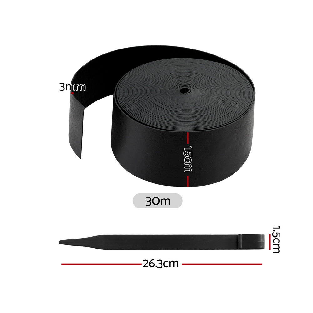 Green Fingers Garden Edging 15CM x 30M Border Support Landscape Edge Black GE-PE-15030-BK