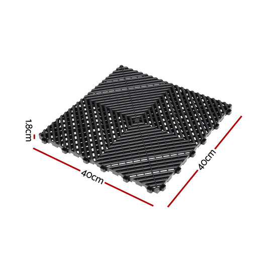 Giantz 20PCS Garage Floor Tiles Interlocking Drainage Non-Slip Tiles Heavy Duty for Workshop Black GFT-40X40-20P-BK
