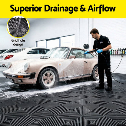 Giantz 20PCS Garage Floor Tiles Interlocking Drainage Non-Slip Tiles Heavy Duty for Workshop Black GFT-40X40-20P-BK
