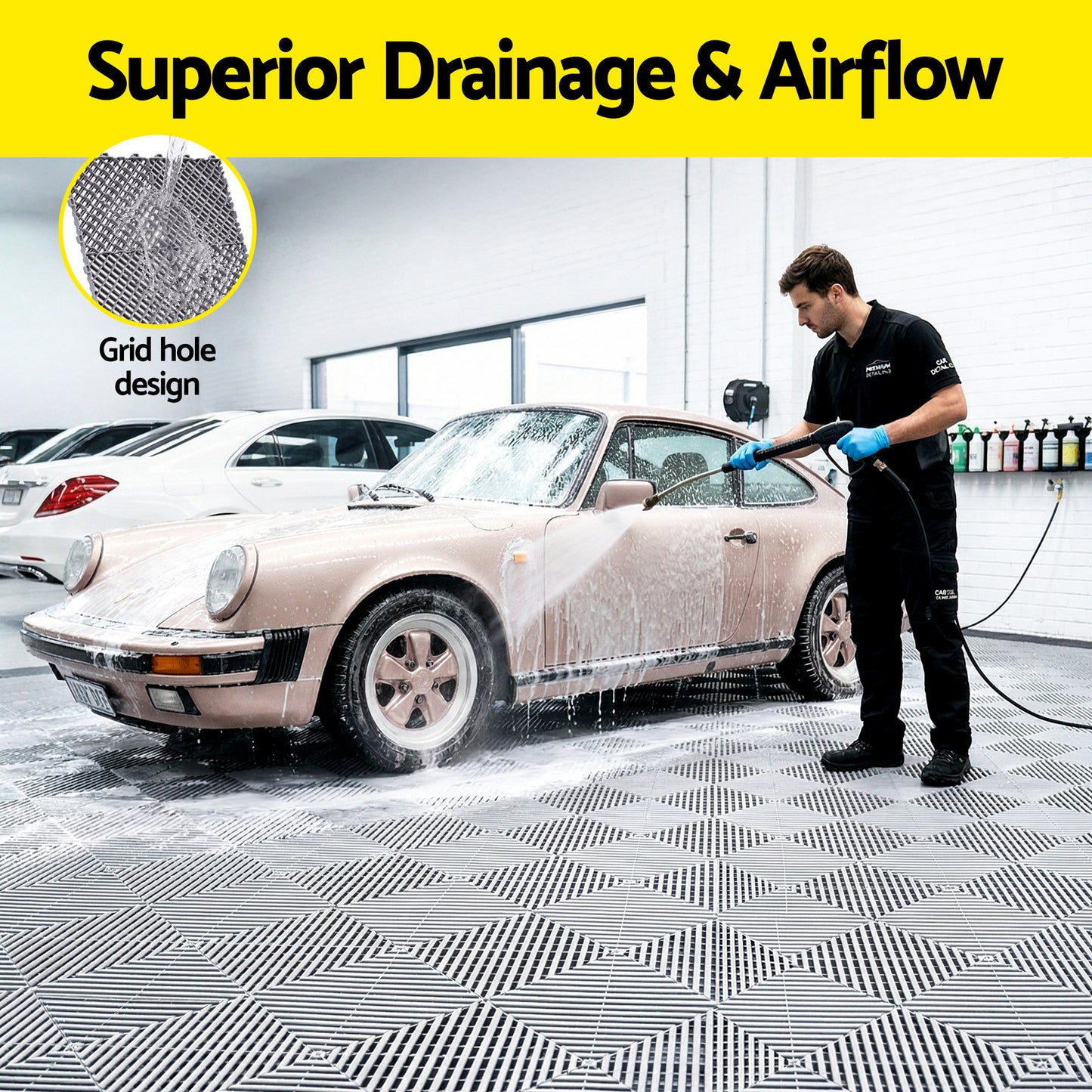 Giantz 20PCS Garage Floor Tiles Interlocking Drainage Non-Slip Tiles Heavy Duty for Workshop Grey GFT-40X40-20P-GR