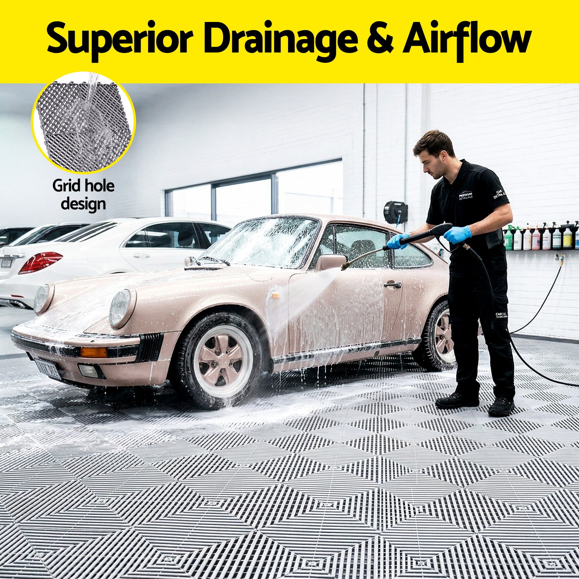 Giantz 20PCS Garage Floor Tiles Interlocking Drainage Non-Slip Tiles Heavy Duty for Workshop Grey GFT-40X40-20P-GR