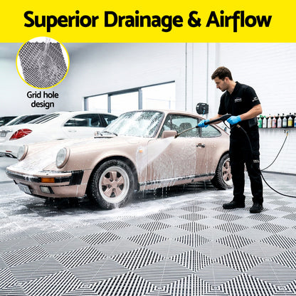 Giantz 20PCS Garage Floor Tiles Interlocking Drainage Non-Slip Tiles Heavy Duty for Workshop Grey GFT-40X40-20P-GR