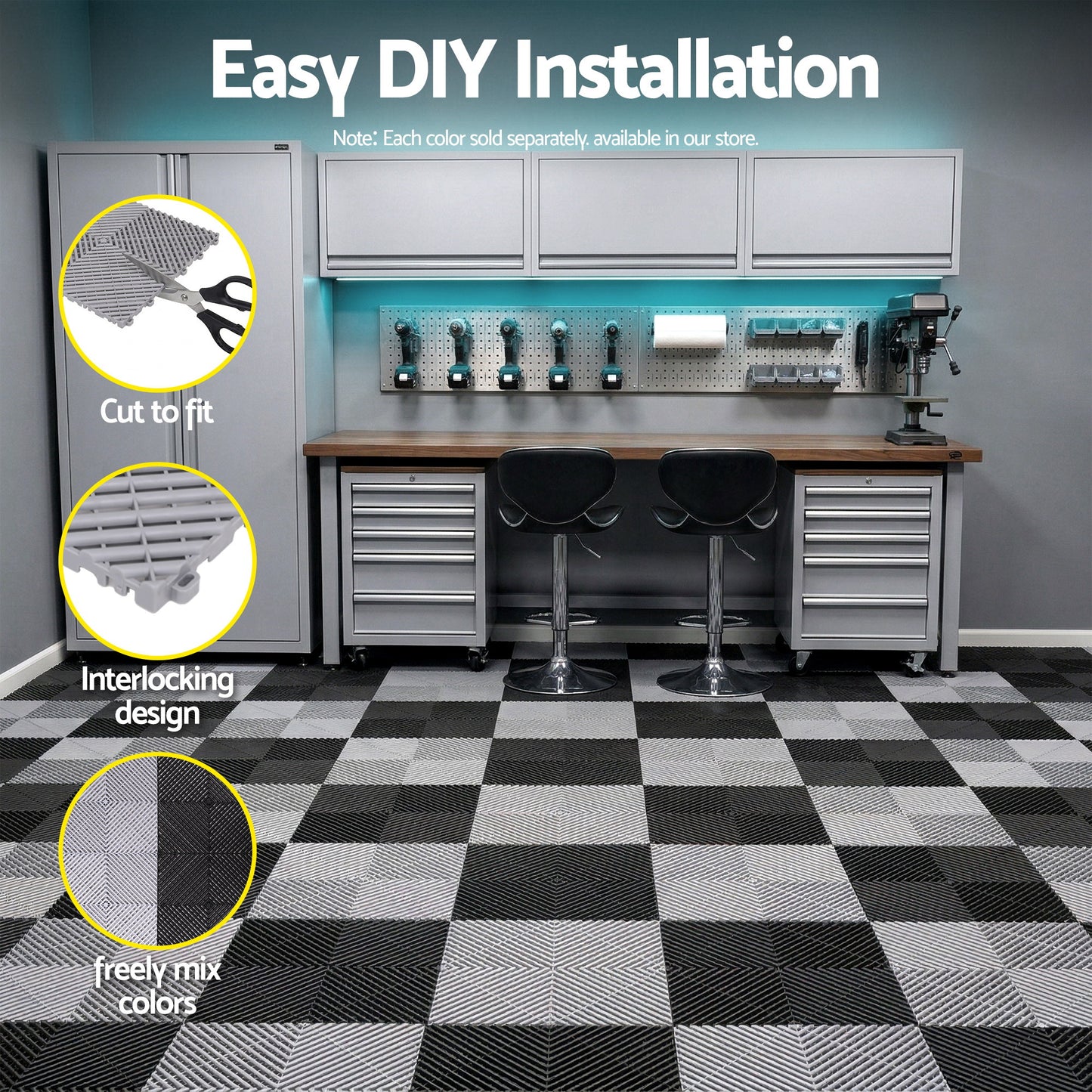 Giantz 20PCS Garage Floor Tiles Interlocking Drainage Non-Slip Tiles Heavy Duty for Workshop Grey GFT-40X40-20P-GR