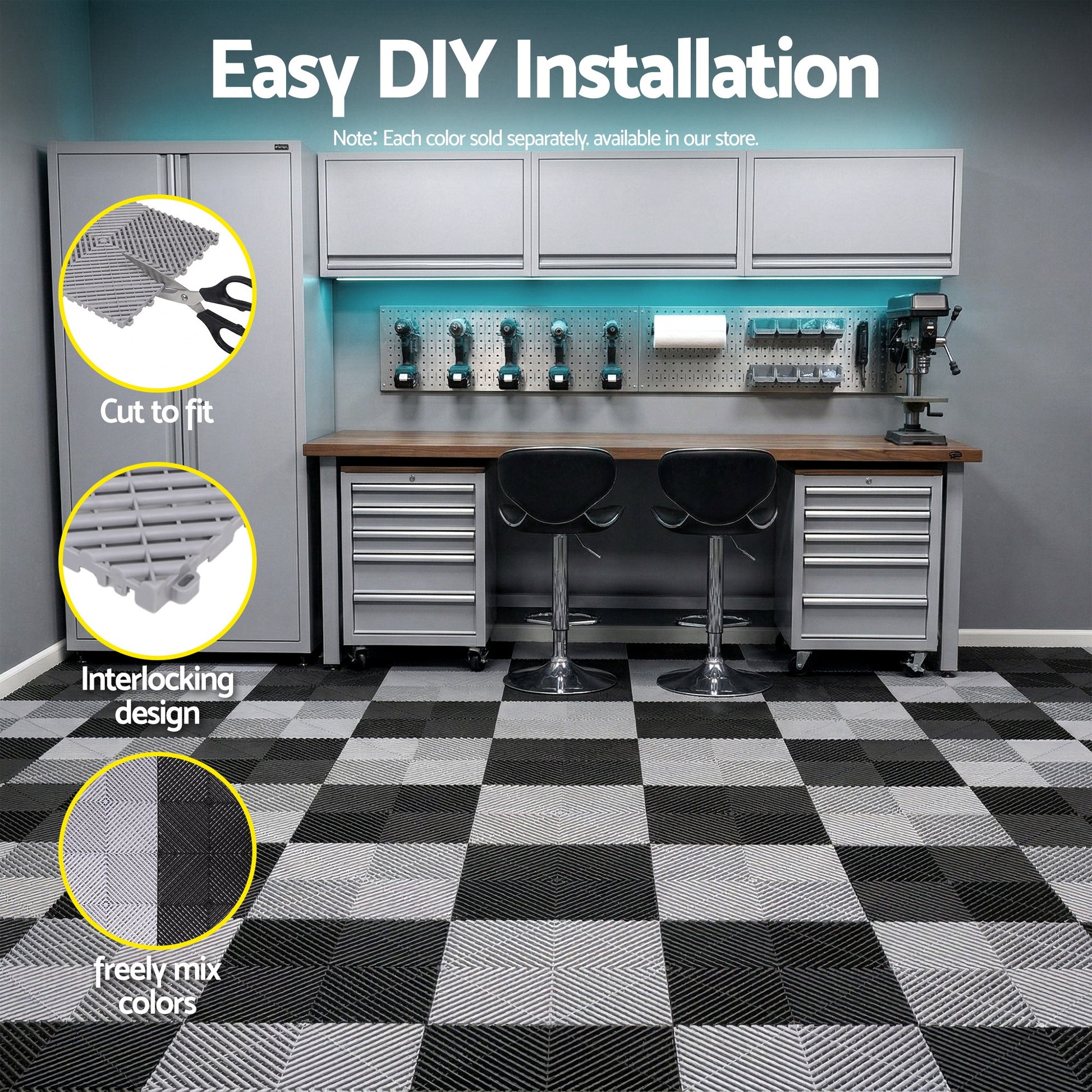 Giantz 20PCS Garage Floor Tiles Interlocking Drainage Non-Slip Tiles Heavy Duty for Workshop Grey GFT-40X40-20P-GR