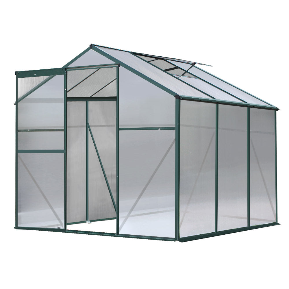 Green Fingers Greenhouse 1.9x1.9x1.83M Aluminium Polycarbonate Green House Garden Shed GH-ALU-190X190-GN-AB