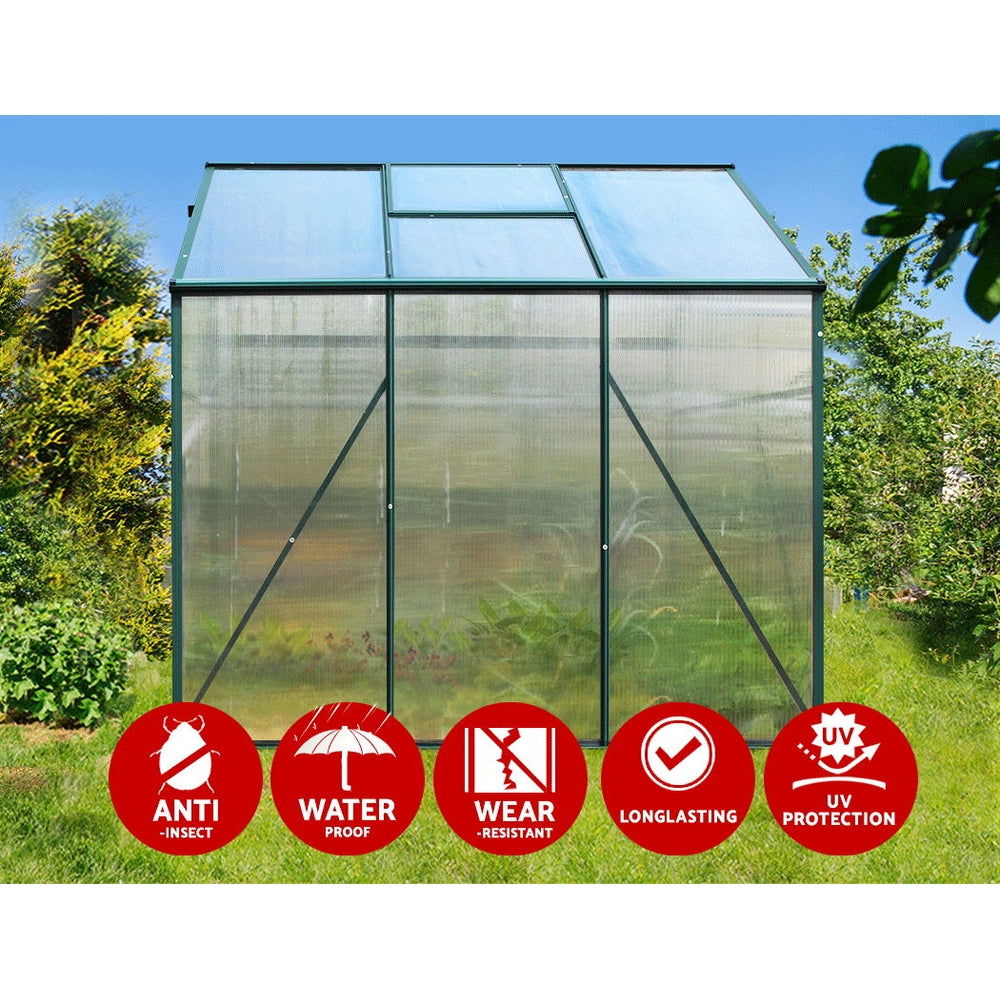Green Fingers Greenhouse 1.9x1.9x1.83M Aluminium Polycarbonate Green House Garden Shed GH-ALU-190X190-GN-AB