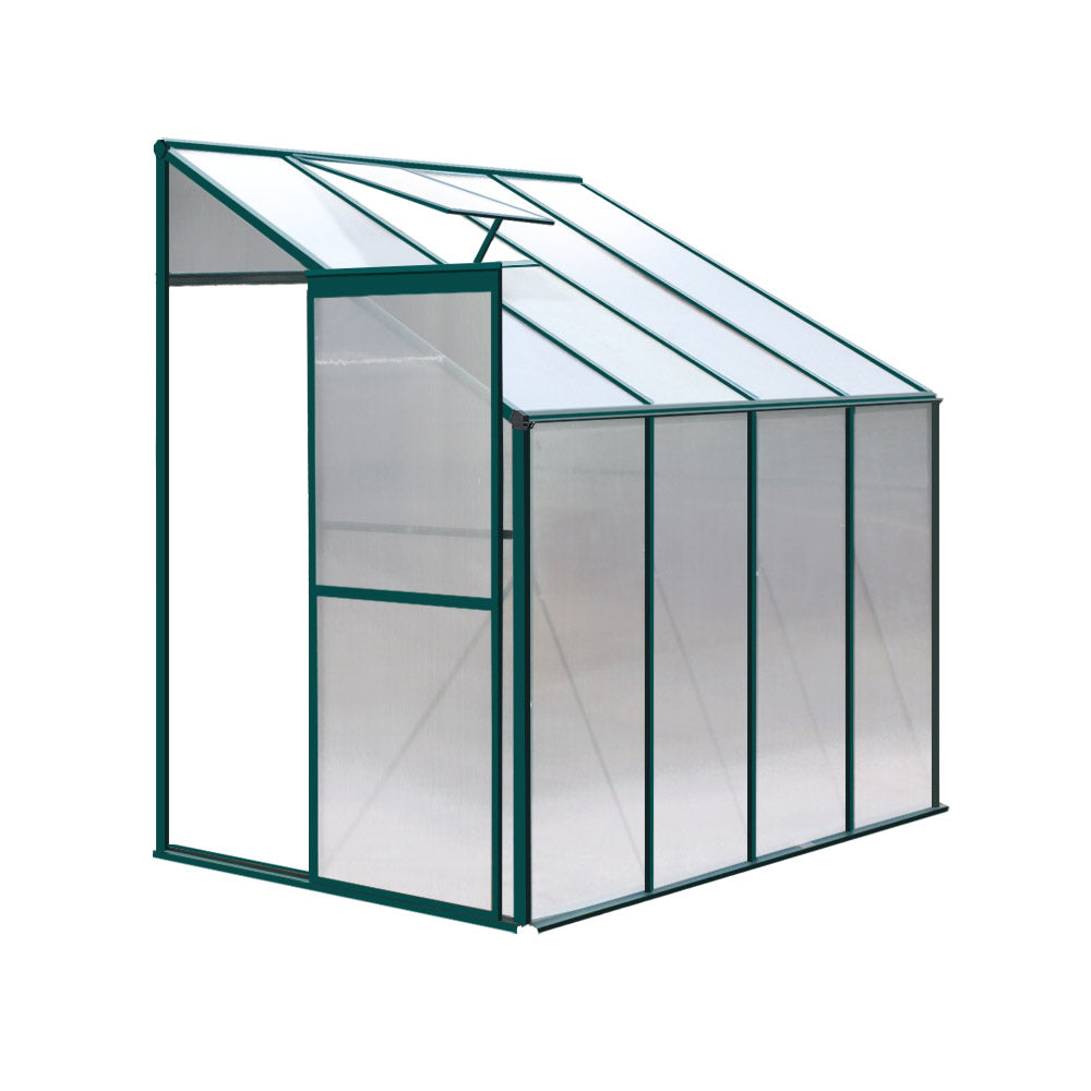 Green Fingers Greenhouse 2.52x1.27x2.13M Lean-to Aluminium Polycarbonate Green House Garden Shed GH-ALU-252X127-GN-AB