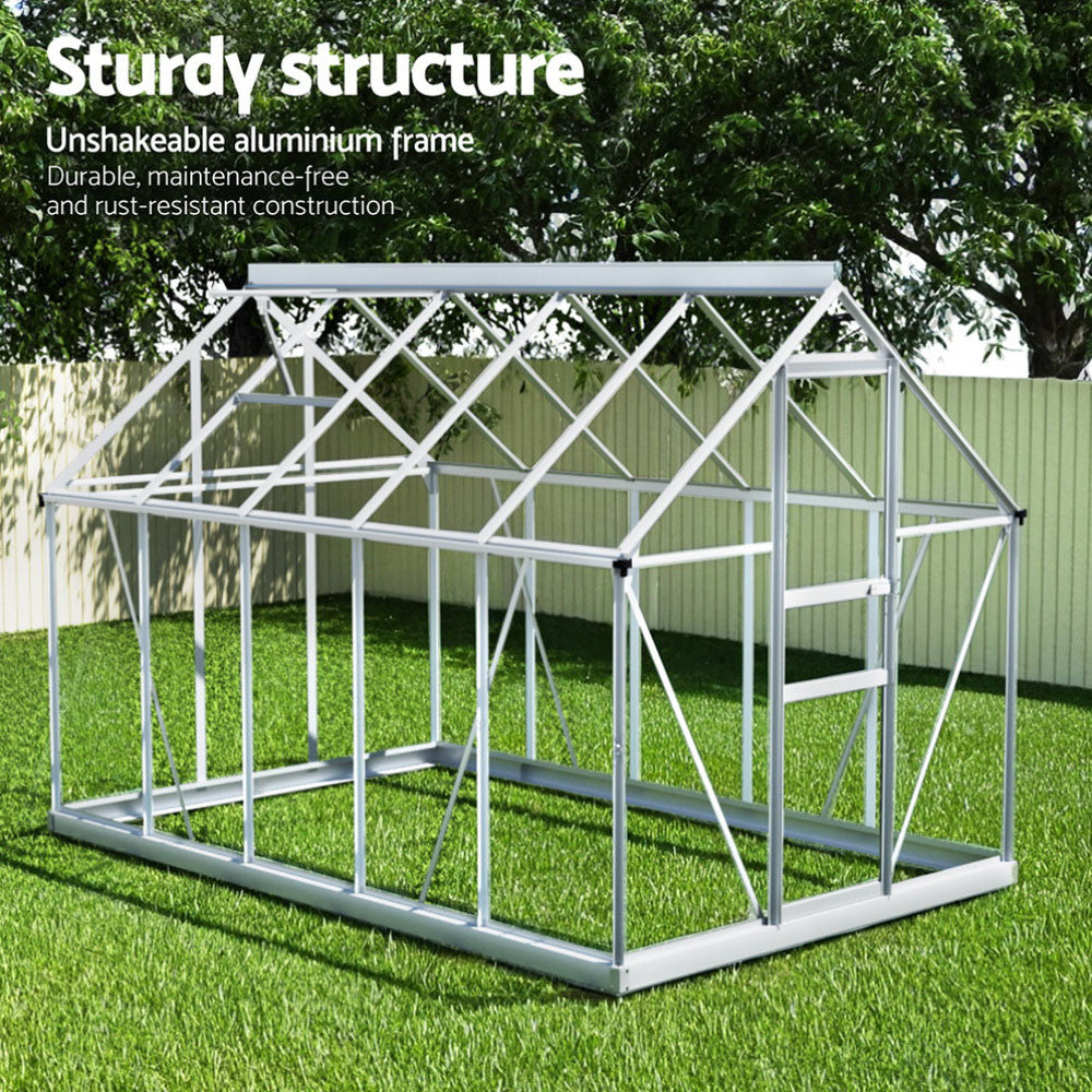 Green Fingers Greenhouse Aluminium Polycarbonate Premium Garden Storage Shed 3.1Mx1.9Mx2.0M GH-ALU-310X190-TP-AB