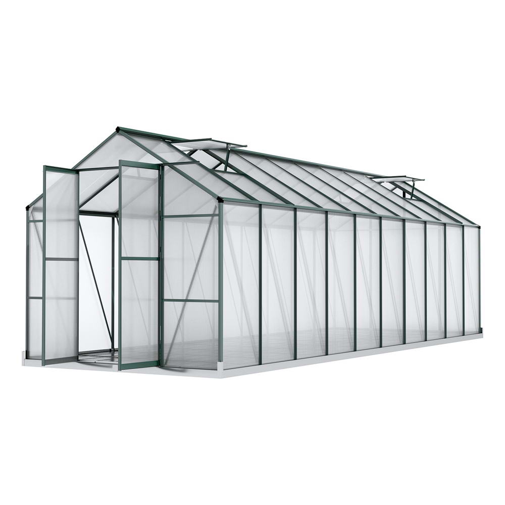 Green Fingers Greenhouse 6.3x2.44x2.1M Aluminium Polycarbonate Green House Garden Shed GH-ALU-B-630X244X210-GN-AB