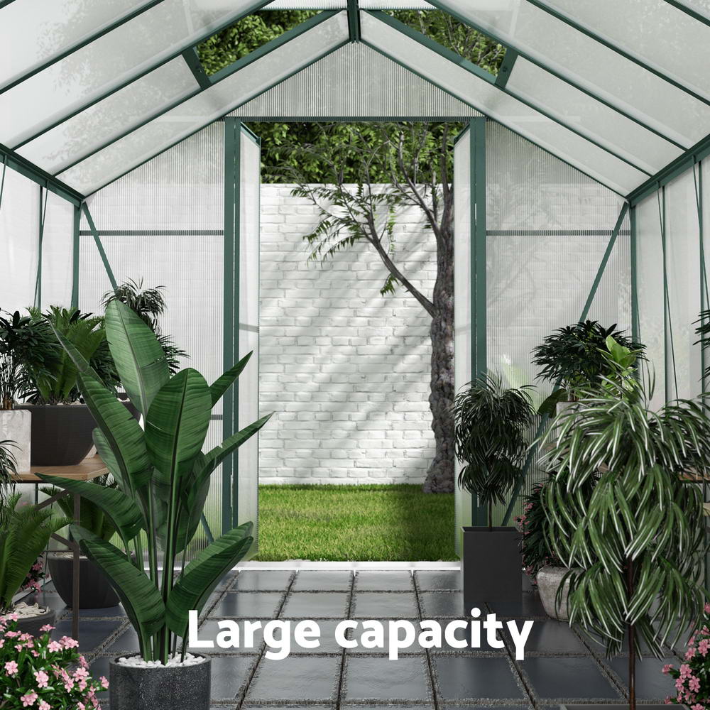 Green Fingers Greenhouse 6.3x2.44x2.1M Aluminium Polycarbonate Green House Garden Shed GH-ALU-B-630X244X210-GN-AB
