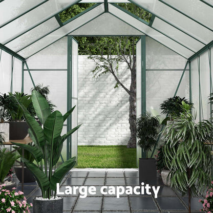 Green Fingers Greenhouse 6.3x2.44x2.1M Aluminium Polycarbonate Green House Garden Shed GH-ALU-B-630X244X210-GN-AB