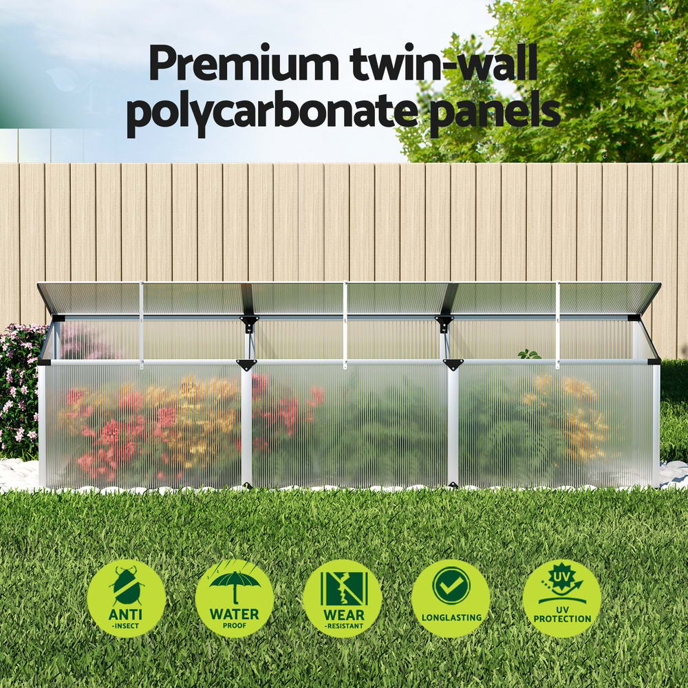 Green Fingers Greenhouse 180x50x50CM Cold Frame Plant Grow Aluminium Polycarbonate Green House GH-ALU-C-180X50X50