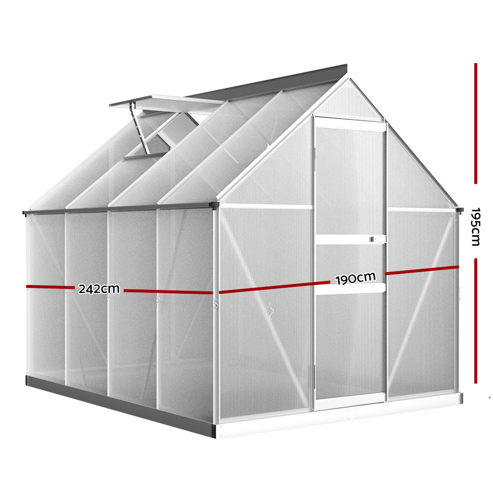 Green Fingers Greenhouse 2.42x1.9x1.95M Aluminium Polycarbonate Green House Garden Shed GH-ALU-C-242X190-AB
