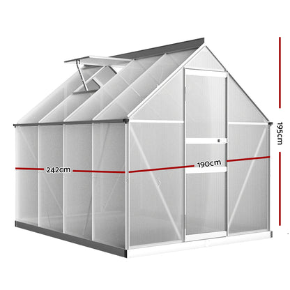 Green Fingers Greenhouse 2.42x1.9x1.95M Aluminium Polycarbonate Green House Garden Shed GH-ALU-C-242X190-AB