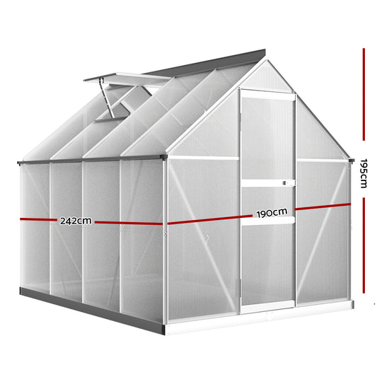 Green Fingers Greenhouse 2.42x1.9x1.95M Aluminium Polycarbonate Green House Garden Shed GH-ALU-C-242X190-AB