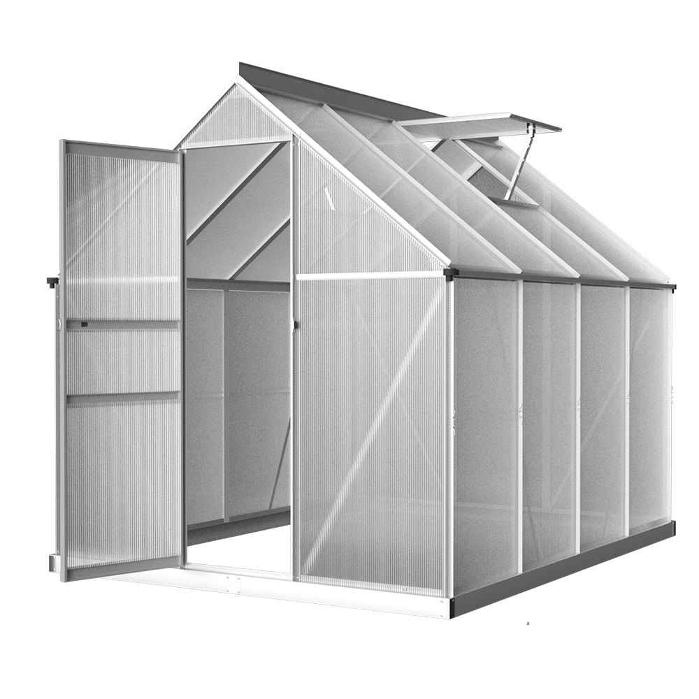 Green Fingers Greenhouse 2.42x1.9x1.95M Aluminium Polycarbonate Green House Garden Shed GH-ALU-C-242X190-AB