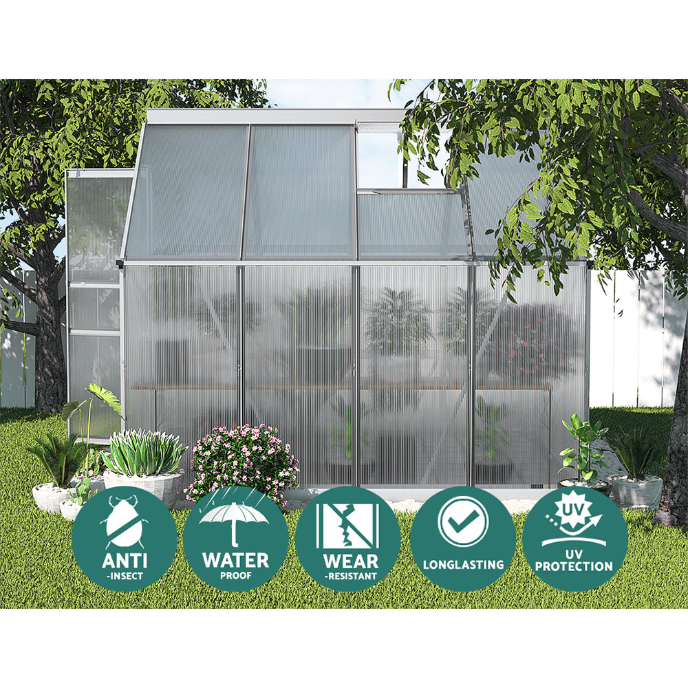 Green Fingers Greenhouse 2.42x1.9x1.95M Aluminium Polycarbonate Green House Garden Shed GH-ALU-C-242X190-AB
