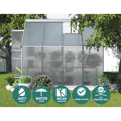 Green Fingers Greenhouse 2.42x1.9x1.95M Aluminium Polycarbonate Green House Garden Shed GH-ALU-C-242X190-AB
