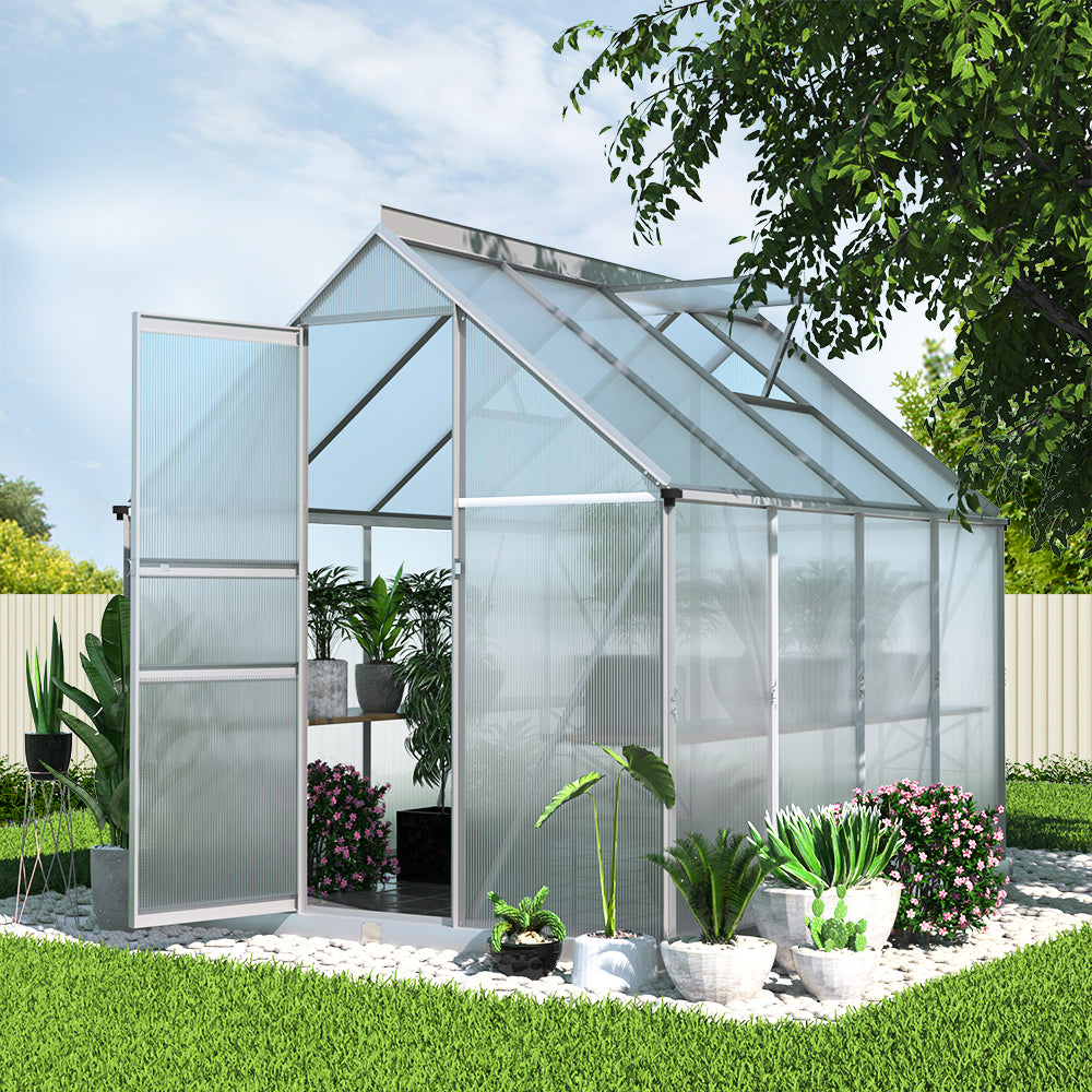 Green Fingers Greenhouse 2.42x1.9x1.95M Aluminium Polycarbonate Green House Garden Shed GH-ALU-C-242X190-AB