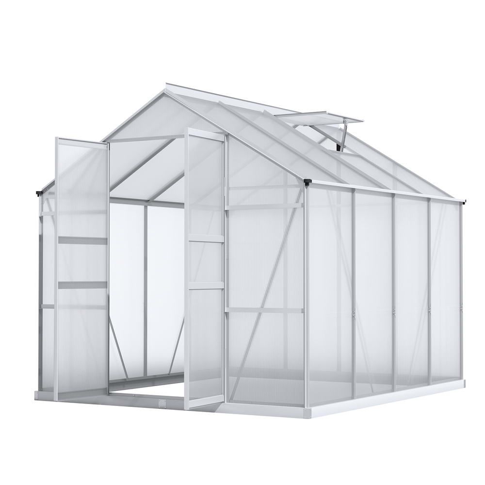 Green Fingers Greenhouse 2.42x2.5x2.26M Aluminium Double Doors Green House Garden Shed GH-ALU-C-242X250-DOU-AB