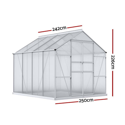 Green Fingers Greenhouse 2.42x2.5x2.26M Aluminium Double Doors Green House Garden Shed GH-ALU-C-242X250-DOU-AB