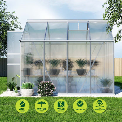 Green Fingers Greenhouse 2.42x2.5x2.26M Aluminium Double Doors Green House Garden Shed GH-ALU-C-242X250-DOU-AB