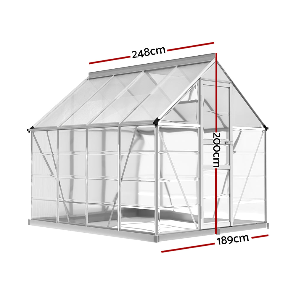 Green Fingers Greenhouse 2.48x1.89x2M Aluminium Polycarbonate Green House Garden Shed GH-ALU-C-248X189X200-N-AB