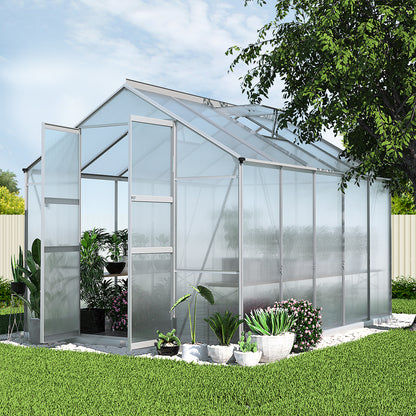 Green Fingers Greenhouse 3x2.5x2.26M Double Doors Aluminium Green House Garden Shed GH-ALU-C-308X250-DOU-AB