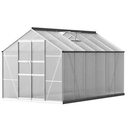 Green Fingers Greenhouse 3.7x2.5x2.26M Double Doors Aluminium Green House Garden Shed GH-ALU-C-370X250-DOU-AB