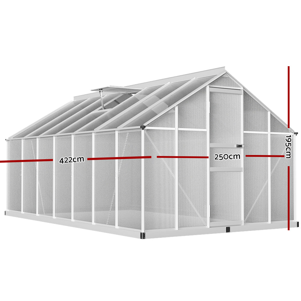 Green Fingers Greenhouse 4.2x2.5x1.95M Aluminium Polycarbonate Green House Garden Shed GH-ALU-C-422X250-AB