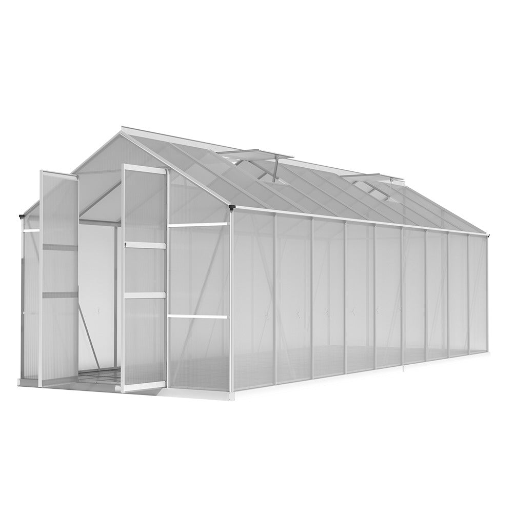 Greenfingers Greenhouse 5.1x2.5x2.26M Double Doors Aluminium Green House Garden Shed GH-ALU-C-510X250-DOU-AB