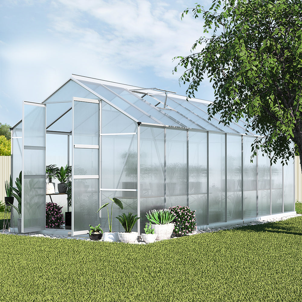Greenfingers Greenhouse 5.1x2.5x2.26M Double Doors Aluminium Green House Garden Shed GH-ALU-C-510X250-DOU-AB