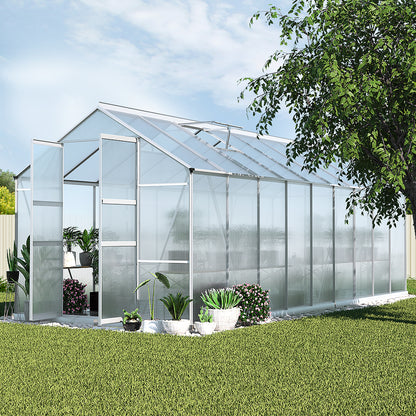 Greenfingers Greenhouse 5.1x2.5x2.26M Double Doors Aluminium Green House Garden Shed GH-ALU-C-510X250-DOU-AB