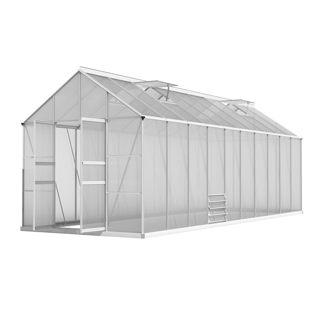 Green Fingers Greenhouse 6.03x2.44x2.68M Double Doors Aluminium Green House Garden Shed GH-ALU-C-603X244X268-AB