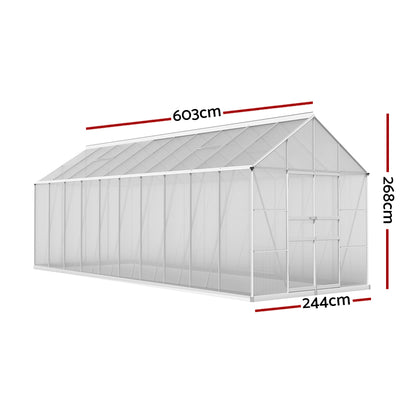 Green Fingers Greenhouse 6.03x2.44x2.68M Double Doors Aluminium Green House Garden Shed GH-ALU-C-603X244X268-AB