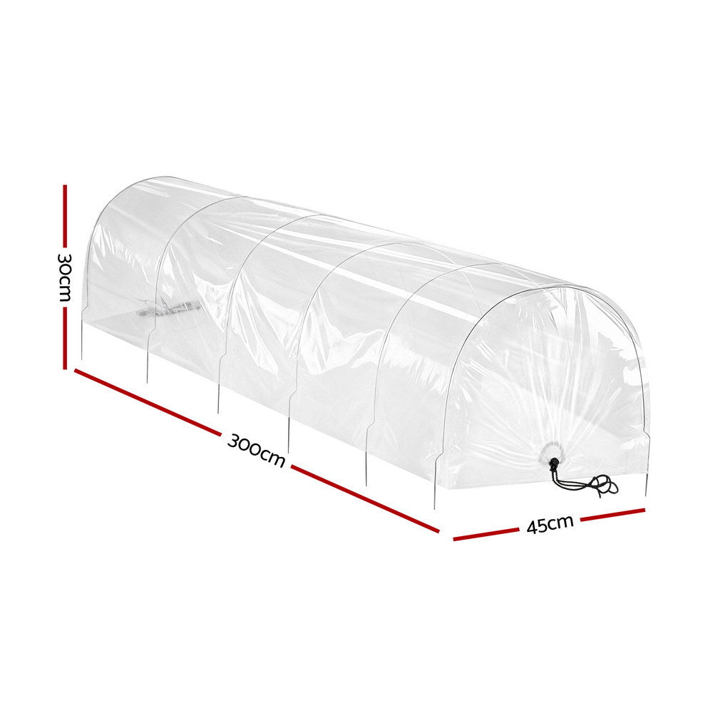 Green Fingers Mini Greenhouse 300x45x30cm Tunnel Clear PVC Steel Frame Portable GH-MINI-2PC-300X45-TP