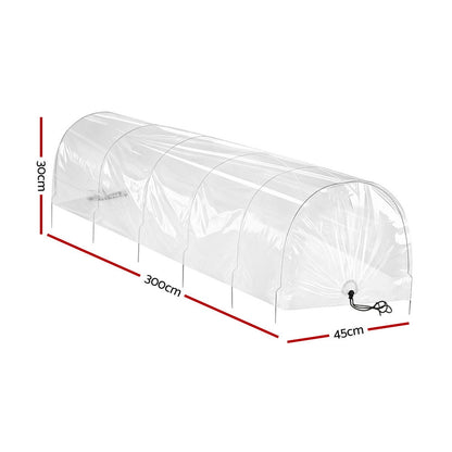 Green Fingers Mini Greenhouse 300x45x30cm Tunnel Clear PVC Steel Frame Portable GH-MINI-2PC-300X45-TP