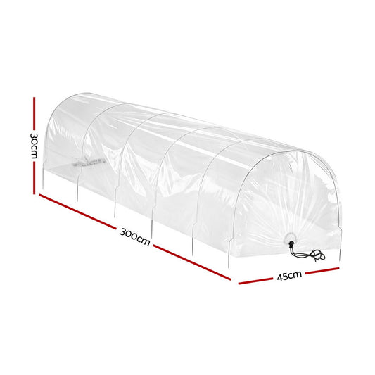Green Fingers Mini Greenhouse 300x45x30cm Tunnel Clear PVC Steel Frame Portable GH-MINI-2PC-300X45-TP