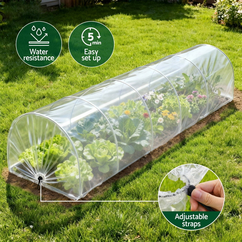 Green Fingers Mini Greenhouse 300x45x30cm Tunnel Clear PVC Steel Frame Portable GH-MINI-2PC-300X45-TP