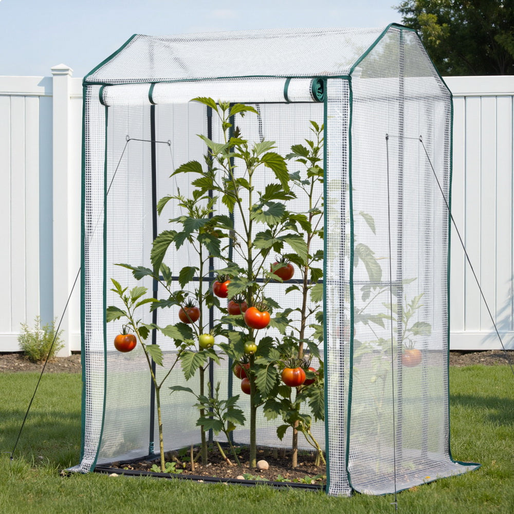 Green Fingers Mini Greenhouse PE Cover Green House Roll-Up Zippered Door 1.0x0.8x1.5M GH-MINI-F-100X80-TP