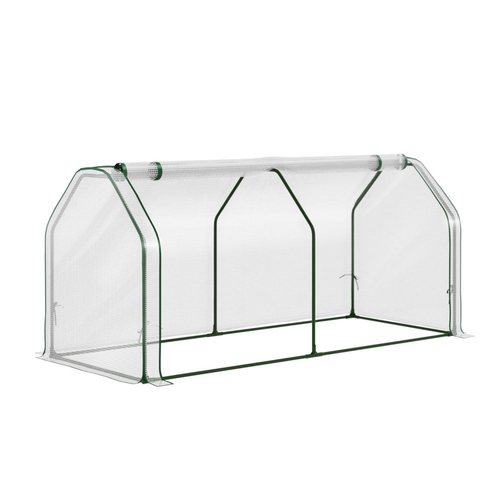 Green Fingers Mini Greenhouse PE Cover Green House Roll-Up Zippered Door 1.2x0.5x0.6M GH-MINI-F-121X54-TP