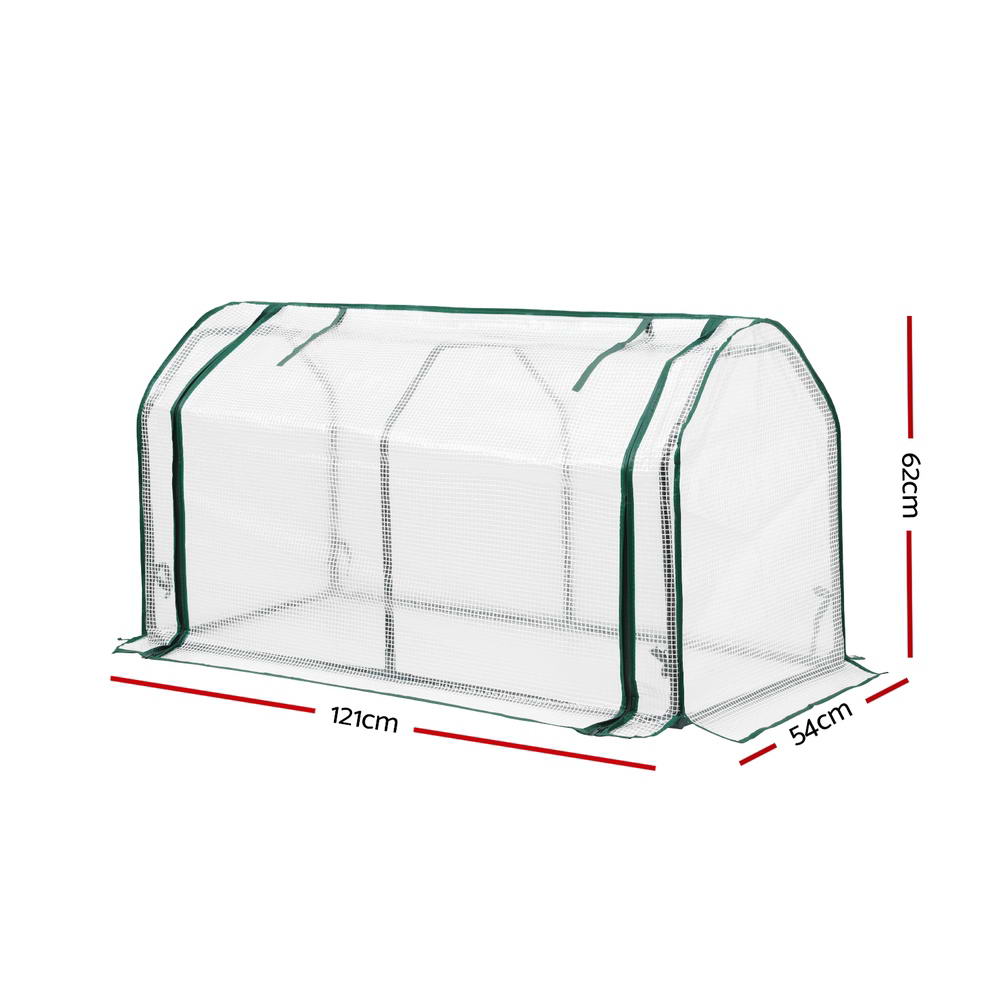 Green Fingers Mini Greenhouse PE Cover Green House Roll-Up Zippered Door 1.2x0.5x0.6M GH-MINI-F-121X54-TP