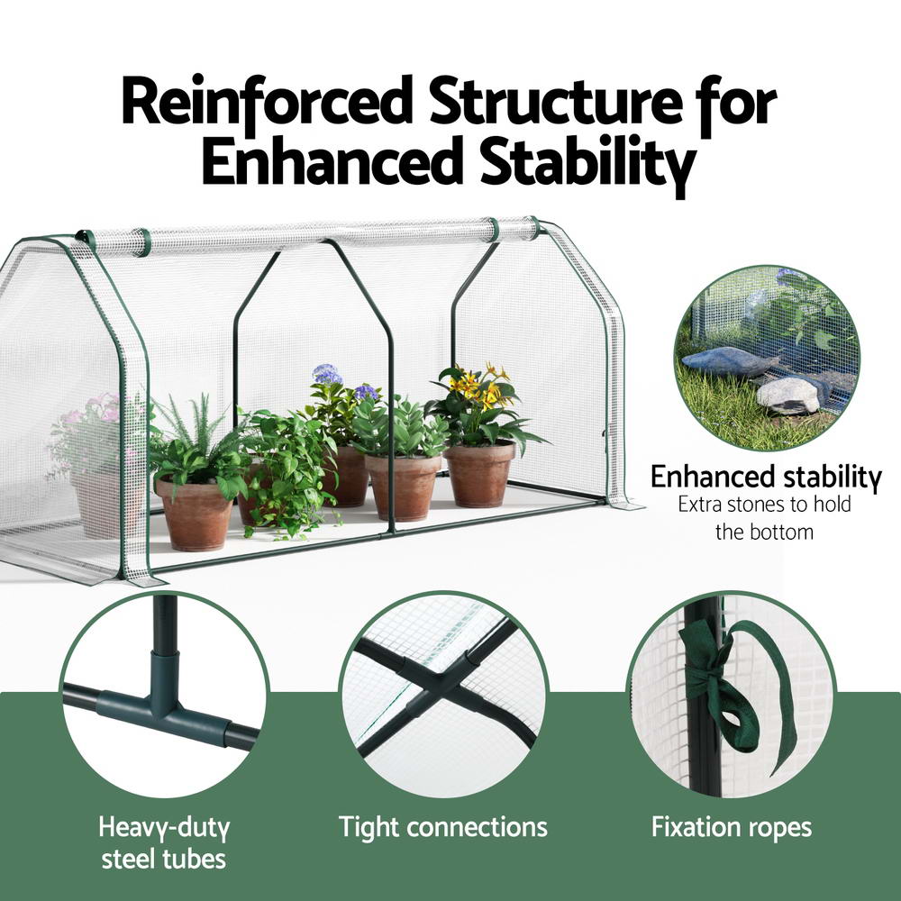 Green Fingers Mini Greenhouse PE Cover Green House Roll-Up Zippered Door 1.2x0.5x0.6M GH-MINI-F-121X54-TP