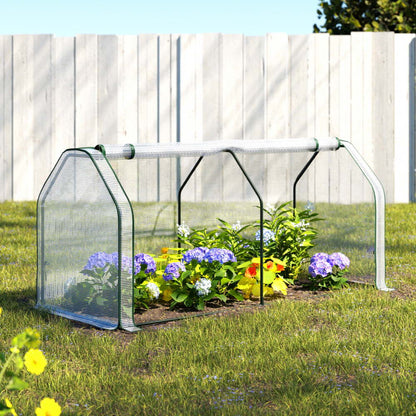 Green Fingers Mini Greenhouse PE Cover Green House Roll-Up Zippered Door 1.2x0.5x0.6M GH-MINI-F-121X54-TP